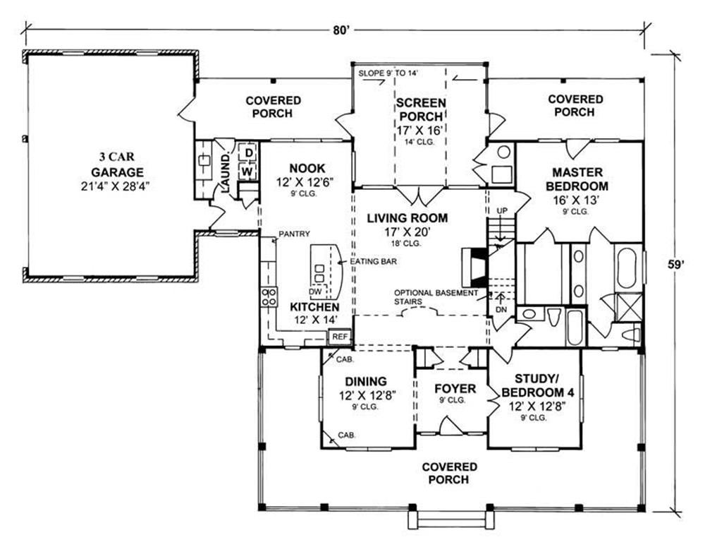 Floor Plan First Story of Country Plan #178-1096